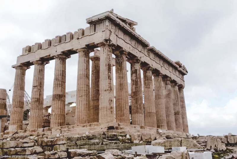 Another angle of the Parthenon, a popular ancient Athens ruin.