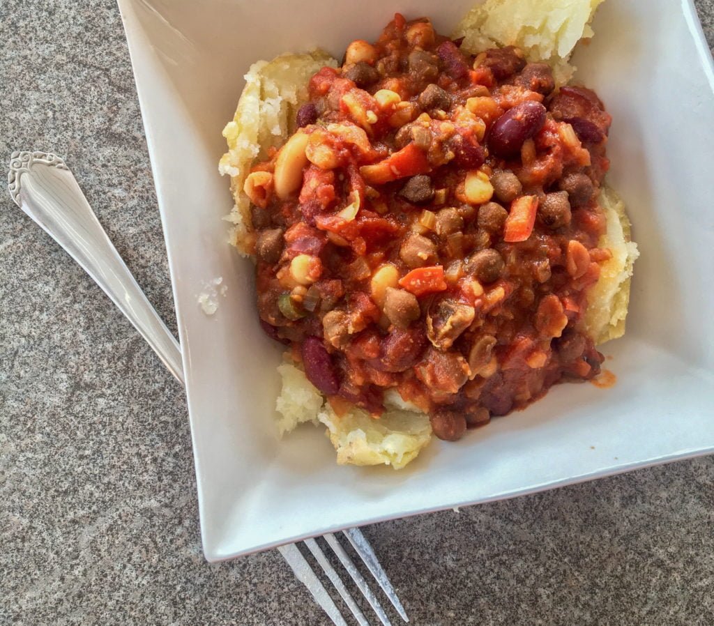 Vegan Chili and a Baked Potato - Cheap Meal • Confessions of a Vegan: The Good, Bad, Ugly, and Everything in Between | The Wanderful Me