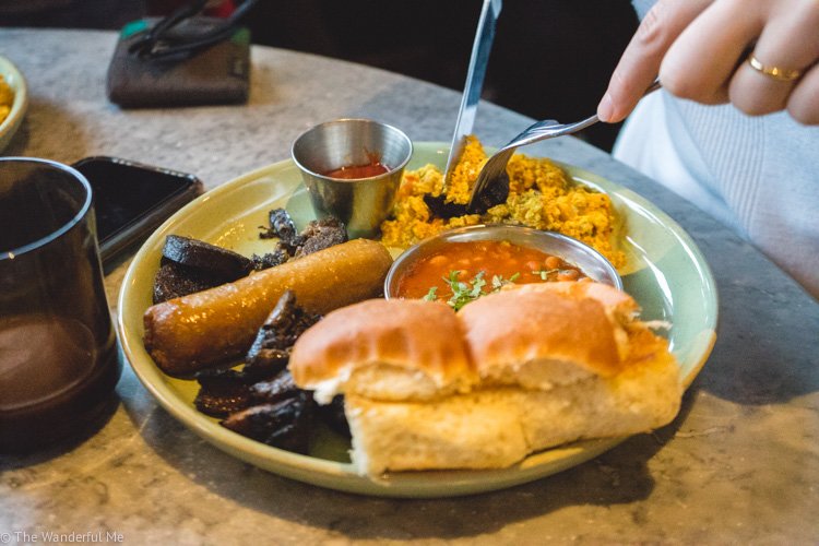 The vegan Bombay breakfast platter at Dishoom is outta this world and a must for any very hungry vegan traveling in Edinburgh.