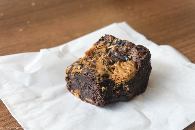 A delicious Biscoff brownie from the magical vegan cafe, Wholesome Junkies. 