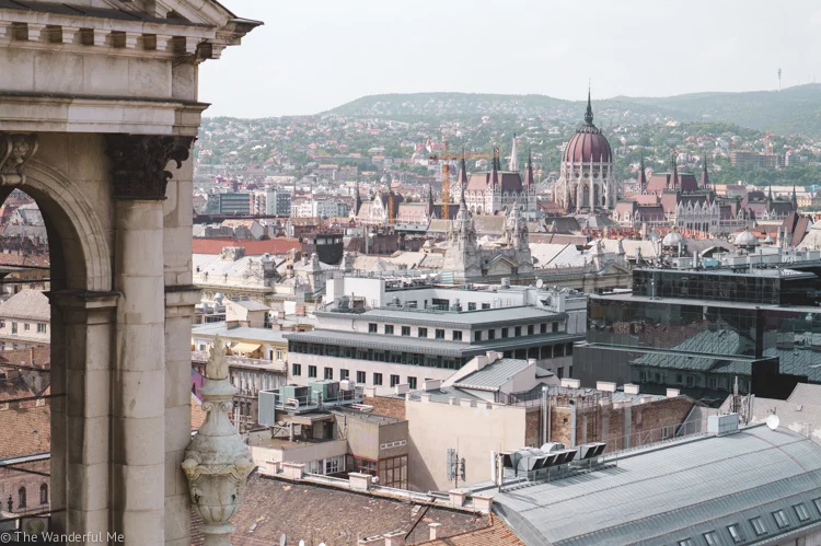 A view overlooking the city of Budapest, captured from St. Stephen's Basilica. 