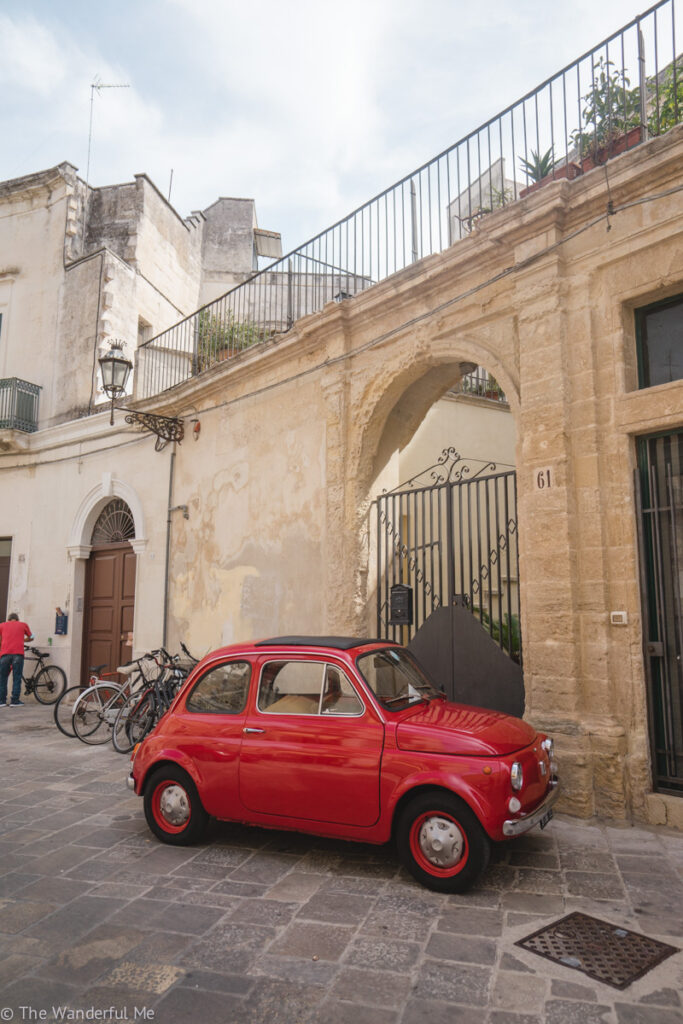 Vintage red car in Lecce, Italy