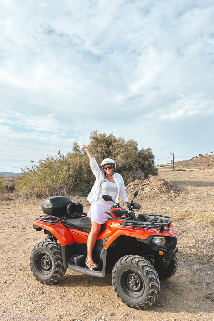 Sophie on an ATV while visiting Paros on her 14-day Greek island hopping route. This was her absolute favorite way to get around the island! 